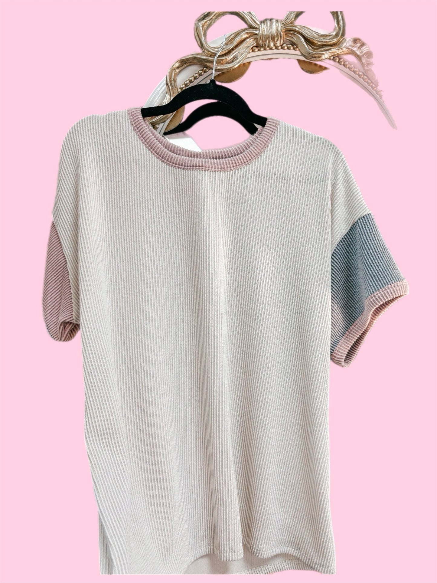 tri colored summer ribbed top ✿