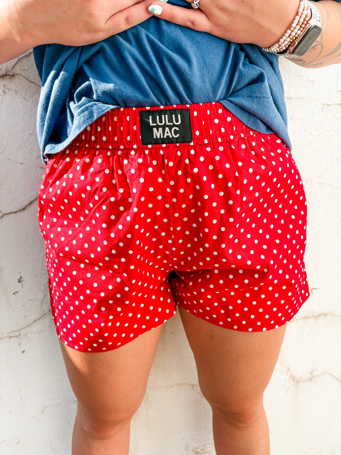 red polka dot lulu mac shorts ✨