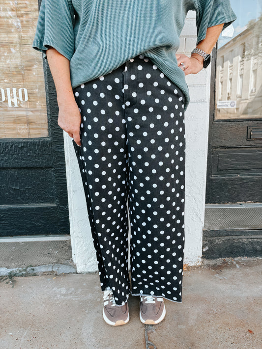 polka dot wide leg cropped pants ✿