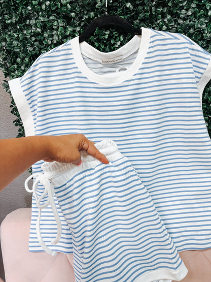 spring striped set - sky blue ✿