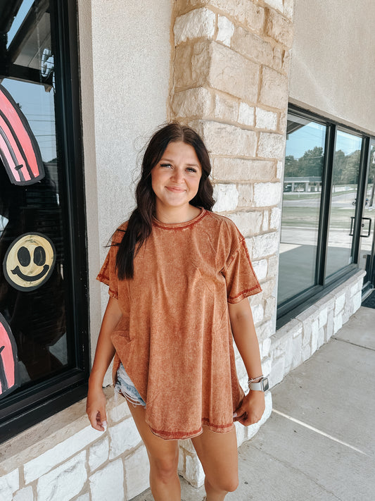 fall feelings oversized acid washed top ✿