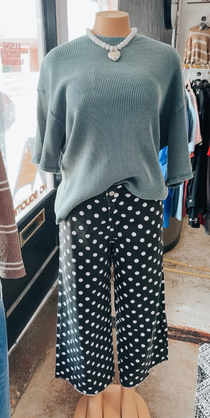 polka dot wide leg cropped pants ✿