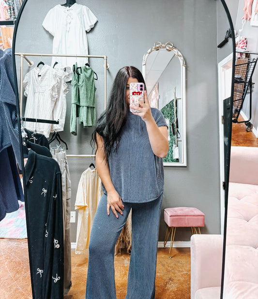 comfy night in mock neck set - navy ✿
