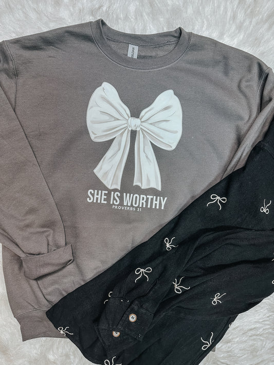 she is worthy sweatshirt ୨୧