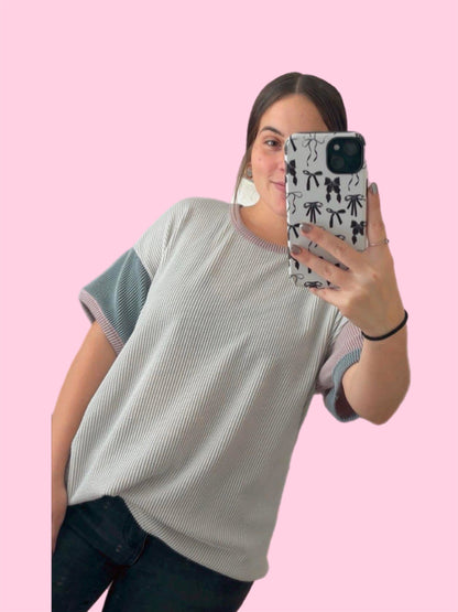 tri colored summer ribbed top ✿