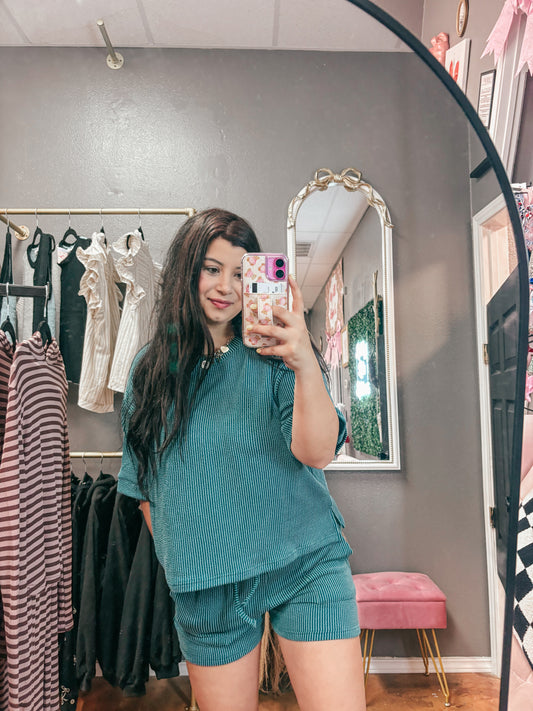 the hailey ribbed set - teal ✿