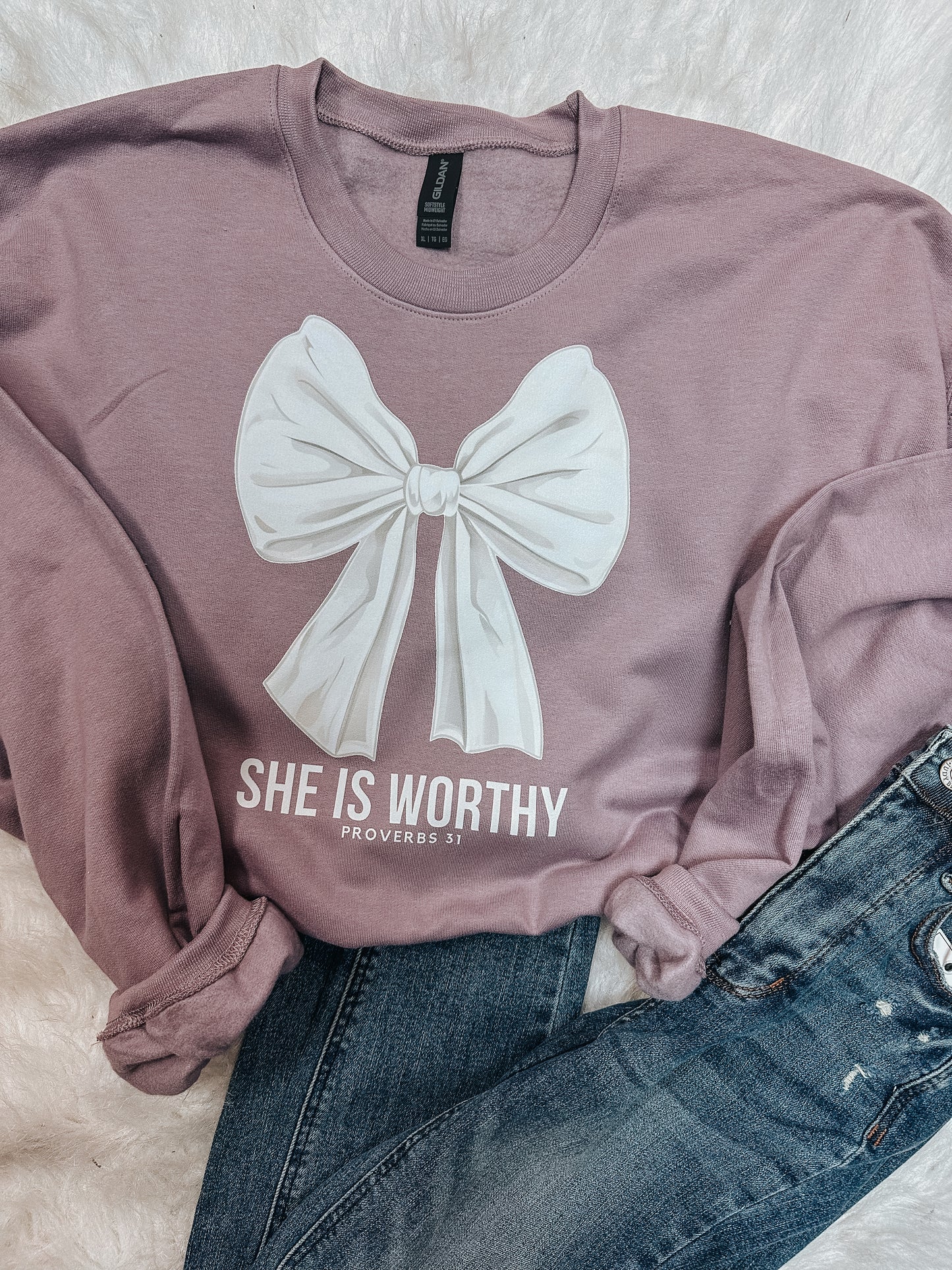 she is worthy sweatshirt purple ♡